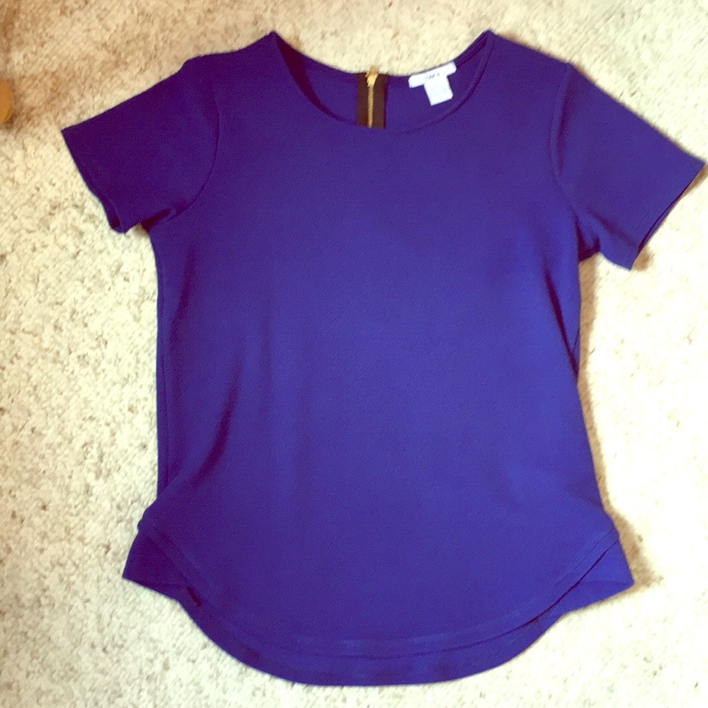 Bar III dark blue short sleeve top gold zipper S